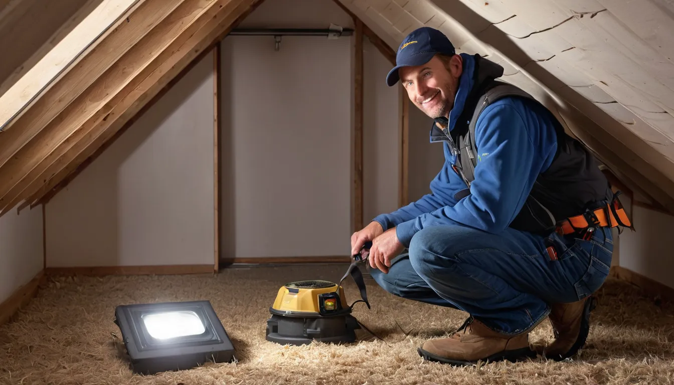 A local provider inspecting an attic for animal entry points in a St. Michael home